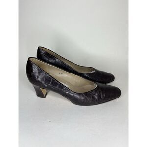 Etienne Aigner Brown Leather Croc Embossed Heels Women Size 9M US/39.5EU Spain
